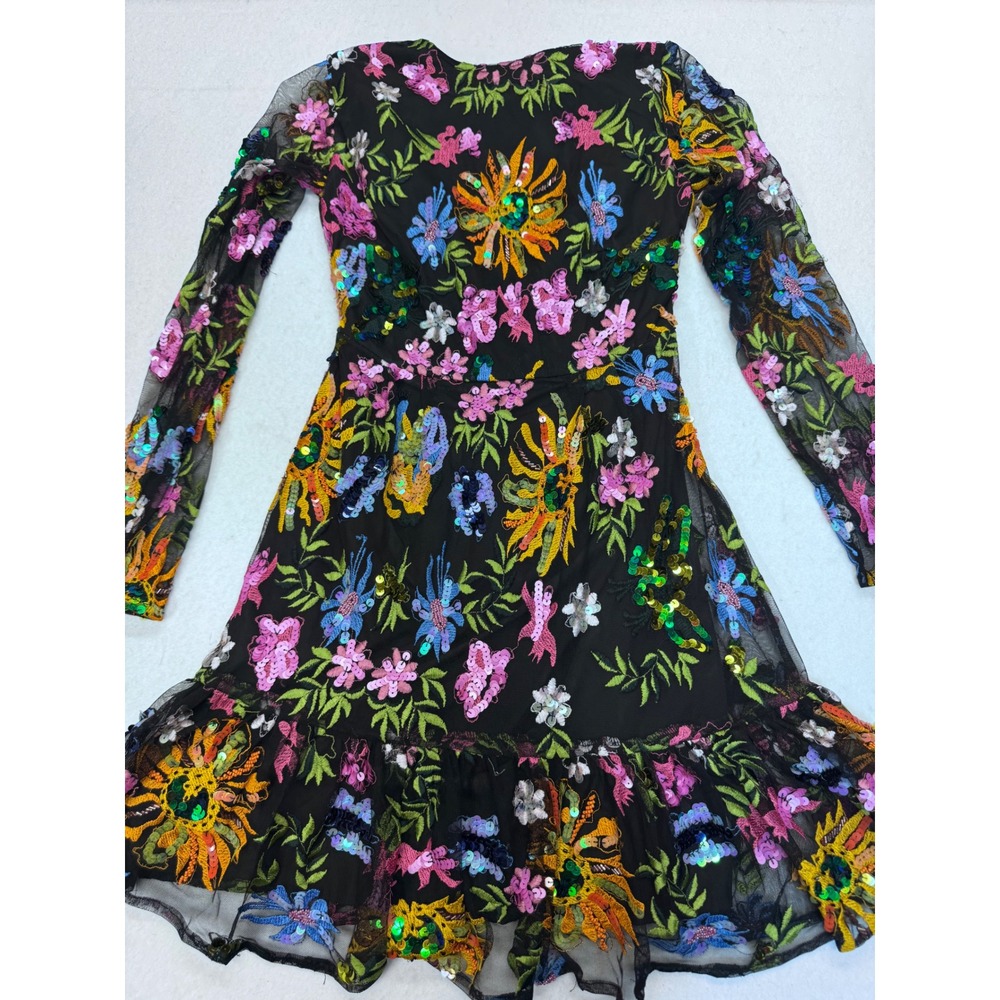 ASOS Floral Embroidered Sequin Mesh Cocktail Dress Black SS size 4